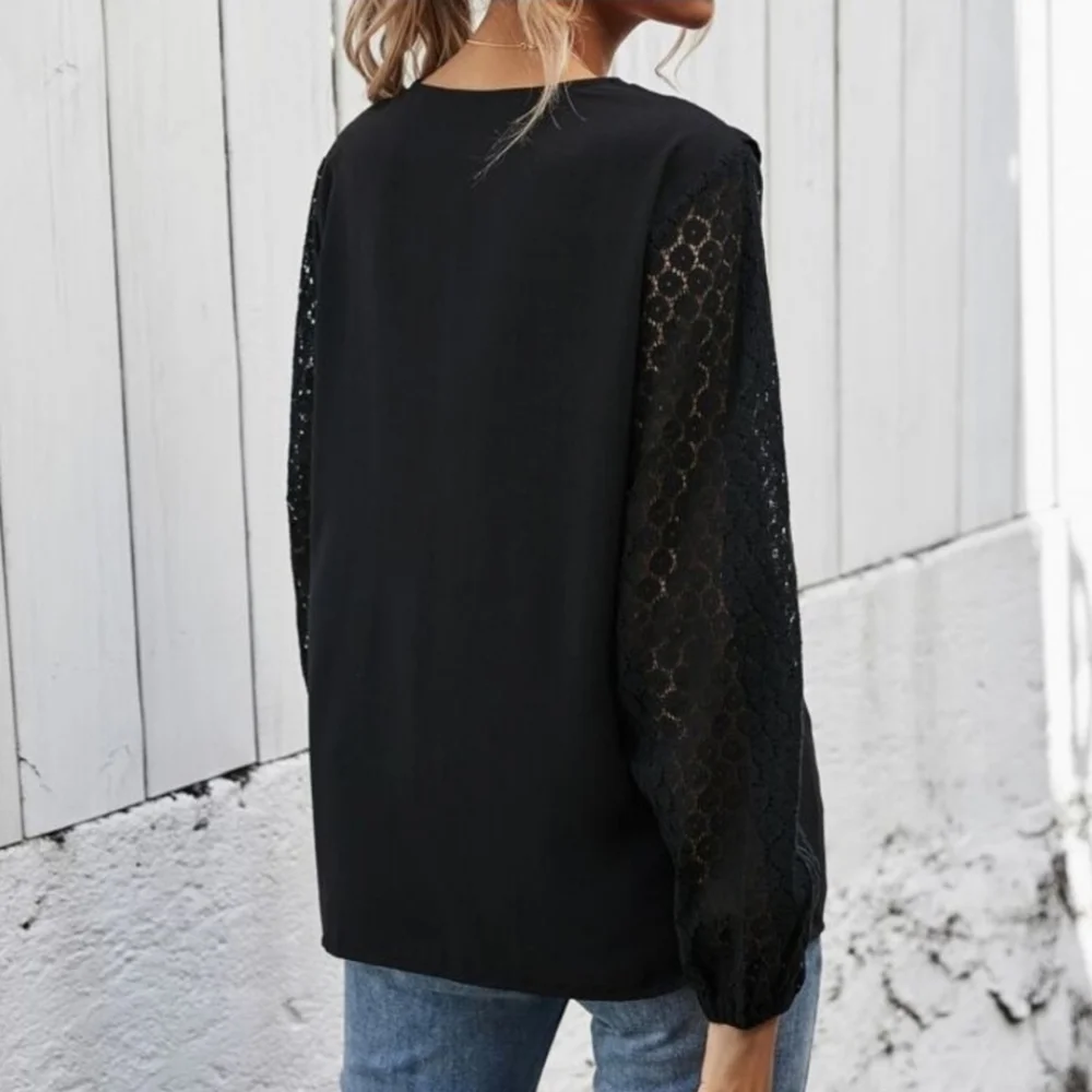 Black V neck and ruffle blouse - Picture 5 of 6